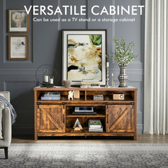 59 Inch Sliding Barn Door TV Stand with Adjustable Shelves for TVs up to 65 Inch