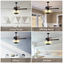 50 Inch Noiseless Ceiling Fan Light with Explosion-proof Glass Lampshades