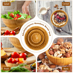 8 Pieces Bamboo Salad Bowl Set with Server Utensils
