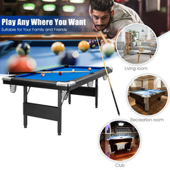6 Feet Foldable Billiard Pool Table with Complete Set of Balls In Blue