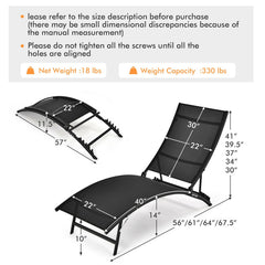 2 Pieces Patio Folding and Stackable Chaise Lounge Chair with 5-Position Adjustment