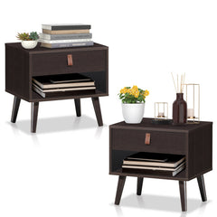 Mid-Century Style Nightstand with Drawer Storage Shelf