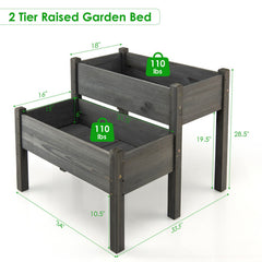 2 Tier Wooden Raised Garden Bed with Legs Drain Holes