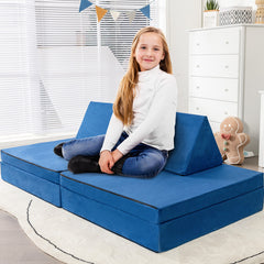 Girls Boys Modular Sofa and Play Couch Set with 2 Folding Mats and 2 Triangular Pillows
