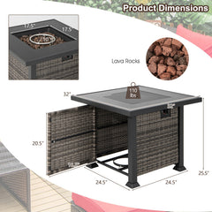 32 Inch Square Propane Fire Pit Table with Lava Rocks Cover
