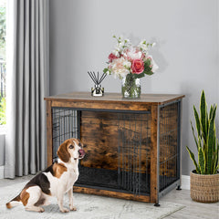 Wooden Dog Crate Furniture with Double Door and Tray