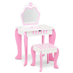 2-in-1 Toddler Vanity Set with Detachable Top and Cute Flower Patterns