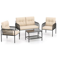 4 Pieces Patio Furniture Set PE Rattan Sofa Chairs with Loveseat