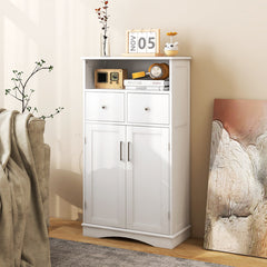 2 Doors Freeestanding Bathroom Floor Cabinet with 2 Drawers and Adjustable Shelves