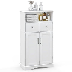 2 Doors Freeestanding Bathroom Floor Cabinet with 2 Drawers and Adjustable Shelves