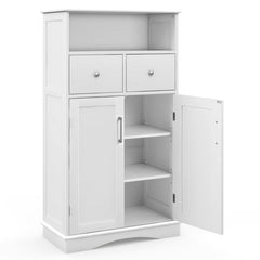 2 Doors Freeestanding Bathroom Floor Cabinet with 2 Drawers and Adjustable Shelves