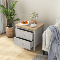 2-Drawer Nightstand with Rubber Wood Legs