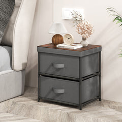 2-Drawer Nightstand with Removable Fabric Bins and Pull Handles Set of 2