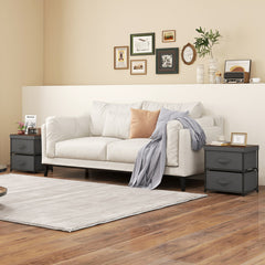 2-Drawer Nightstand with Removable Fabric Bins and Pull Handles Set of 2