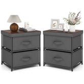 2-Drawer Nightstand with Removable Fabric Bins and Pull Handles Set of 2