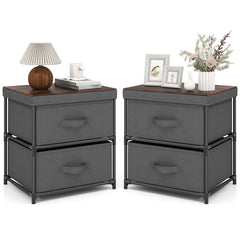 2-Drawer Nightstand with Removable Fabric Bins and Pull Handles Set of 2