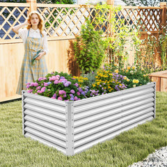 6 x 3 x 2 Feet Metal Rectangular Raised Garden Bed with Open Bottom Design