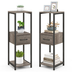 2 Pack 3 Tier Tall Metal Plant Stand with Drawer and Display Shelf