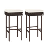 Patio Rattan Barstools Set of 2/4 with Footrest and Soft Cushions for Backyard Balcony