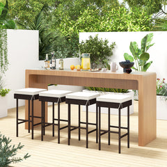 Patio Rattan Barstools Set of 2/4 with Footrest and Soft Cushions for Backyard Balcony