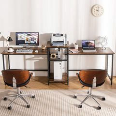 2-Person Computer Desk with Power Outlet and Printer Stand