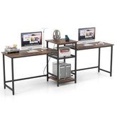 2-Person Computer Desk with Power Outlet and Printer Stand