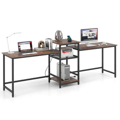 2-Person Computer Desk with Power Outlet and Printer Stand