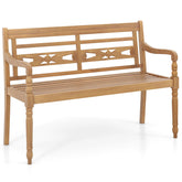 2-Person Teak Wood Patio Bench with Wide Backrest and Curved Armrests