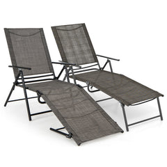 2 Piece Patio Folding Chaise Lounge Chairs Recliner with 6-Level Backrest