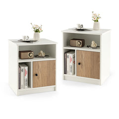 2 Pieces 25 Inch Tall Nightstands with Door and 2 Open Shelves