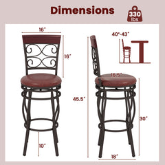 Set of 2 30 Inch Bar Stool with Backrest and Footrest