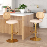 2 Pieces Bar Chairs with PE Rattan Backrest-360° Swivel and Height Adjustable