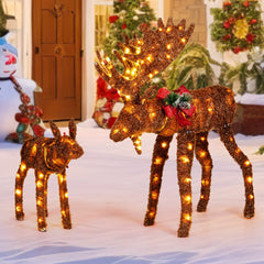 2 Pieces Lighted Moose Family with 170 LED Lights and Zip Ties
