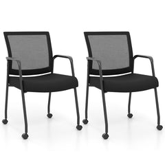 Set of 2 Office Guest Chairs on Wheels with Metal Frame and Armrests