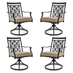 2 Pieces Patio 360 Degree Swivel Chairs with Blossom Pattern Backrest and Cushions