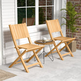 2 Pieces Teak Wood Outdoor Dining Chairs with Slatted Seat