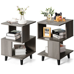 2 Pieces Wooden Modern Nightstand Set with Solid Wood Legs for Living Room