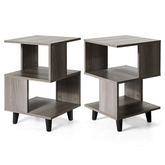 2 Pieces Wooden Modern Nightstand Set with Solid Wood Legs for Living Room