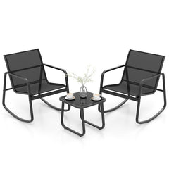 2 Rocking Bistro Chairs and Glass-Top Table for Porch Yard Balcony