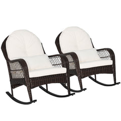 Patio Rattan Rocking Chair with Seat Back Cushions and Waist Pillow