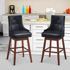 2 Pieces 29 Inch Pub Height Swivel Upholstered Bar Stools with Wood Legs