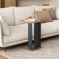 2-Tier C-Shaped Side Table with Universal Wheels and Shelf