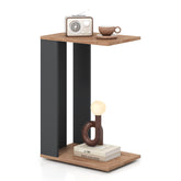 2-Tier C-Shaped Side Table with Universal Wheels and Shelf