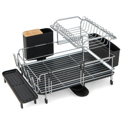 2-Tier Detachable Dish Rack with Drainboard and 360-Degree Swivel Spout