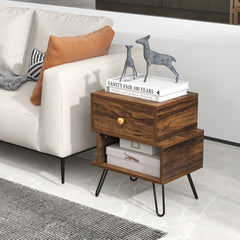 Set of 2 Irregular 2-Tier Wooden Nightstands with Elevated Metal Feet