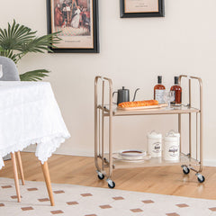 2-Tier Mobile Serving Cart with Tempered Glass Shelf