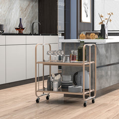 2-Tier Mobile Serving Cart with Tempered Glass Shelf