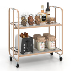 2-Tier Mobile Serving Cart with Tempered Glass Shelf