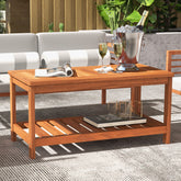 2-Tier Patio Coffee Table with Slatted Tabletop and Shelf