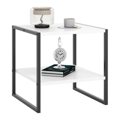 2-Tier Square End Table with Storage Shelf Reversible Design